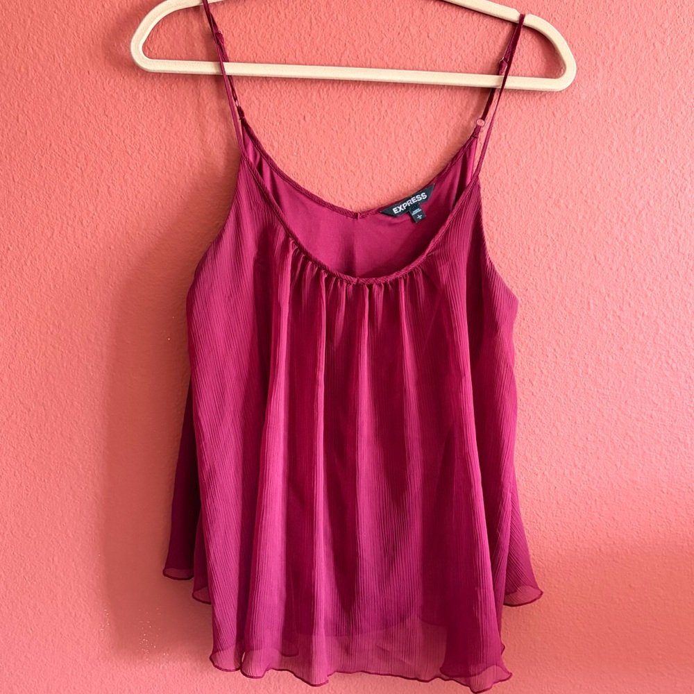 Express Women’s Maroon Pleated Lined Camisole- Flowy Chiffon Tank Top Size L